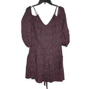 Paige Carmine Women Top Cold Off Shoulder Tie Front Ditsy Floral Dress Red Small